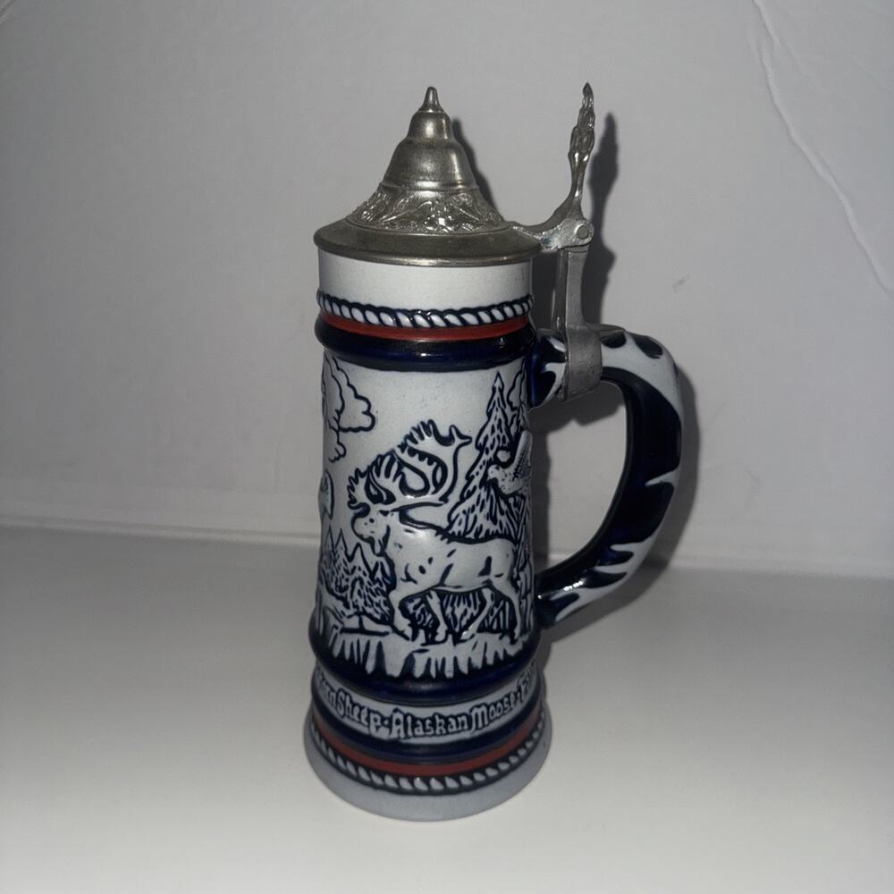 Vtg Beer Stein Avon Pewter Lid 1976 Collectible Handcrafted Condor Eagle Moose